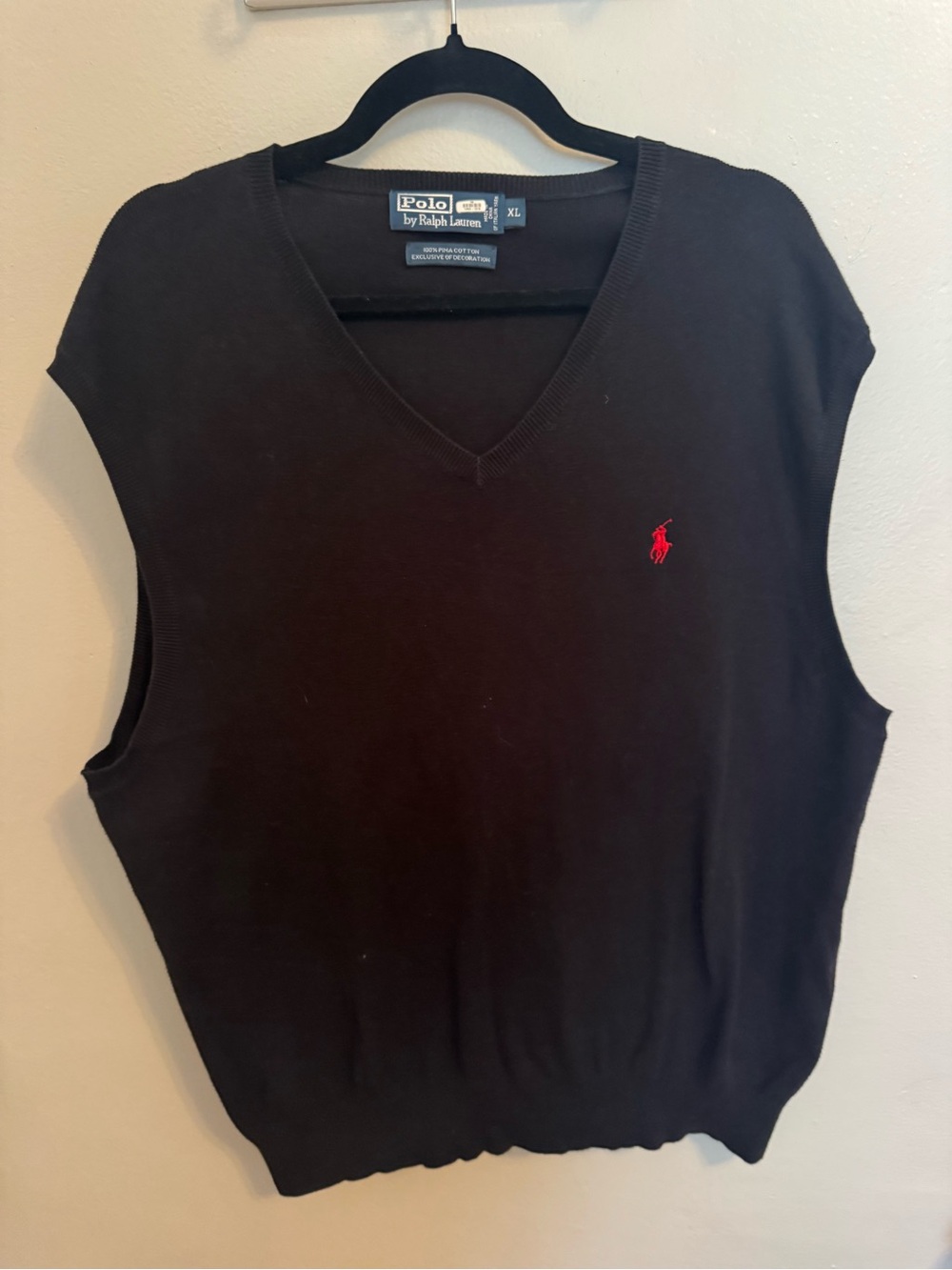 Polo Ralph Lauren Men’s XL Pima Cotton Sweater Vest Black Red Pony Vintage